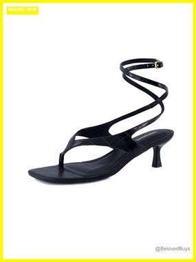 Ankle Wrap Heel Sandal Faux Leather Thong Kitten Heel Cushioned